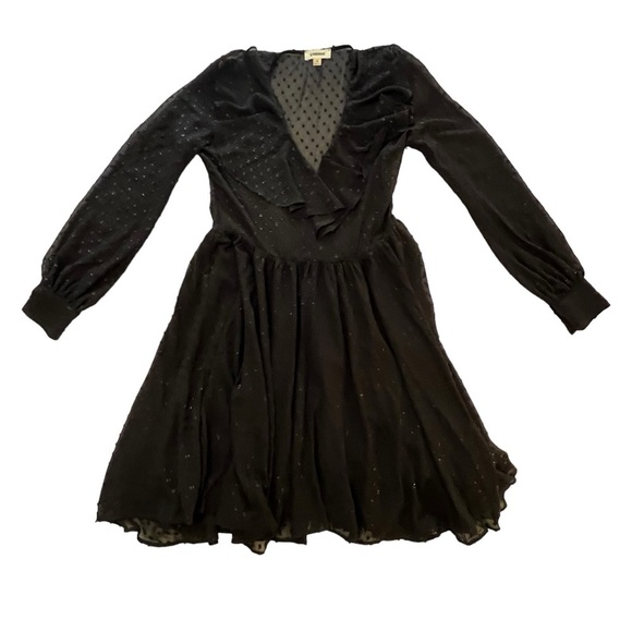 Gorgeous L’Agence Swiss Dot Long Sleeve Black Chiffon Mini Dress 2 whimsygoth - Picture 4 of 12